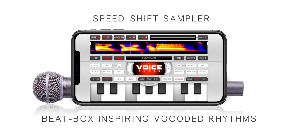 Voice Synth Modular - Interfaz del sampler de cambio de velocidad de Voice Synth Modular para ritmos de beat-box vocodificados.