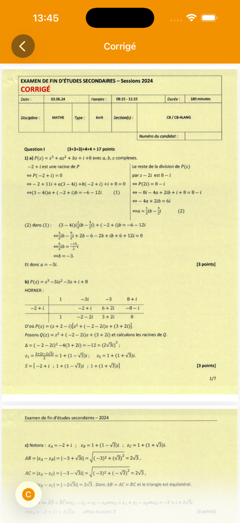 Corrigé d'un examen de mathématiques pour les examens finaux du secondaire luxembourgeois dans l'application PREMIERE.LU.