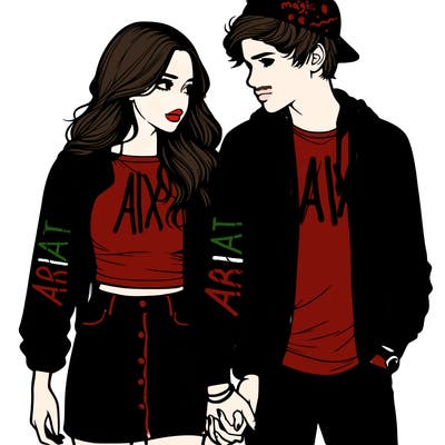 realistic teen couple holing hands