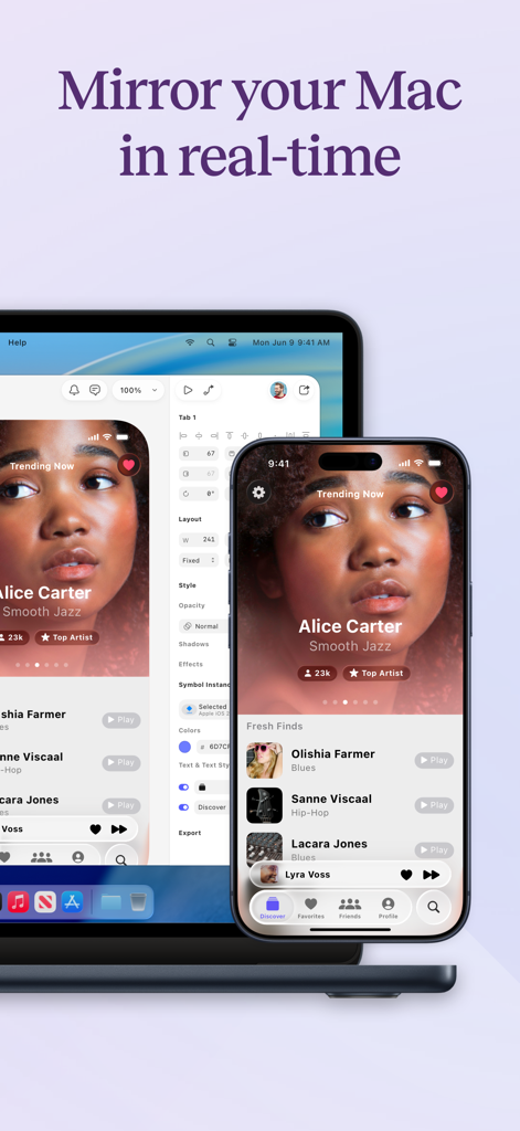 Sketch — View and Mirror - Reflejo de diseño en tiempo real desde un MacBook a un iPhone usando la aplicación Sketch.