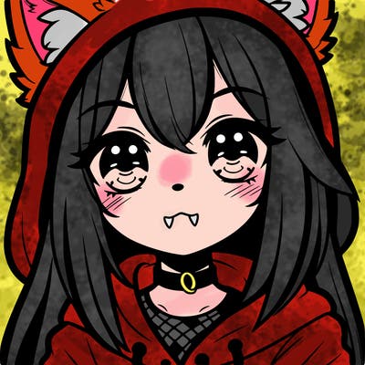 a girl with wolf ears and fangs
