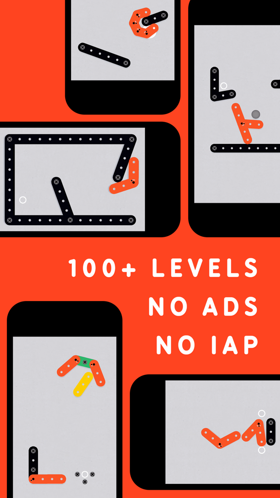 Zip—Zap - Gameplay screenshots of Zip-Zap showing minimalist physics puzzles with text highlighting 100 plus levels and no ads