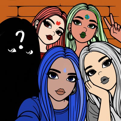 group of teen girls friends y2k up close in a selfie