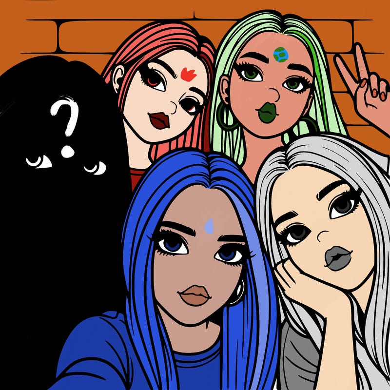 group of teen girls friends y2k up close in a selfie