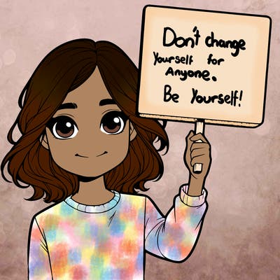 realistic girl holding up a sign