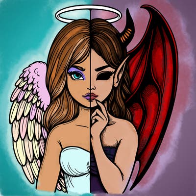 realistic angel half demon