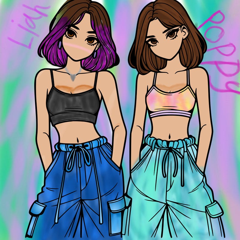 two girls with crop top with baggy pants