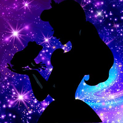 a shadow of a princess holding a frog realistic