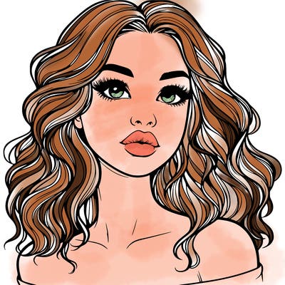 realistic girl with wavy hair and lips