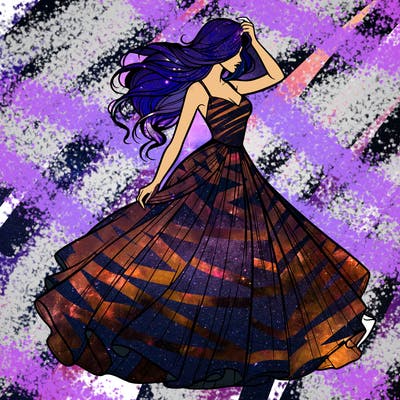 realistic woman with dress flowing in the wind