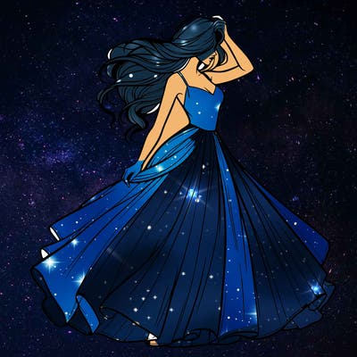 realistic woman with dress flowing in the wind