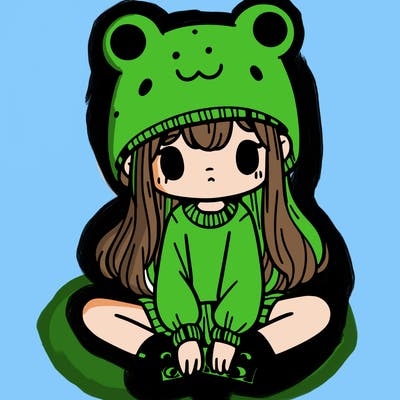 a girl wearing a frog hat and some frog socks