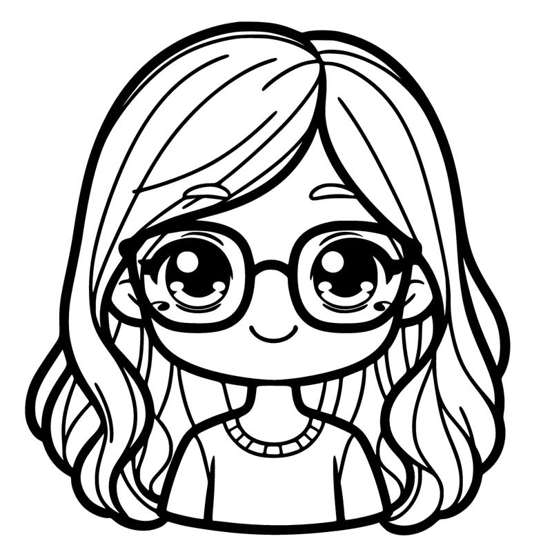 girl with long brown hair and glasses