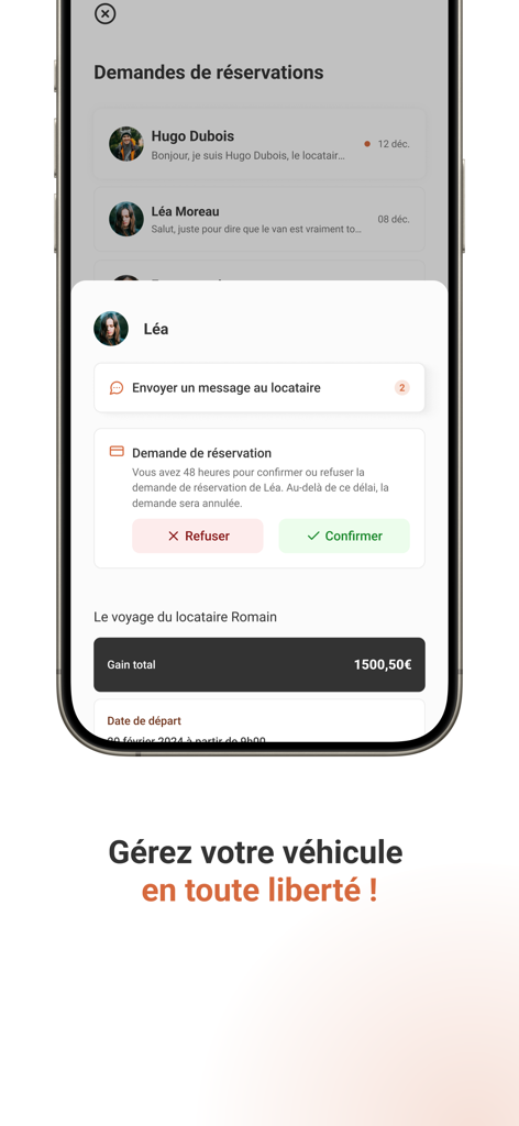 Wikicampers - Wikicampers app interface for managing RV rental requests and tracking earnings.