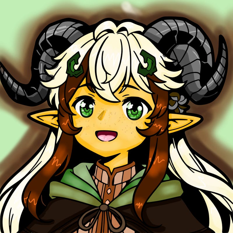 anime girl with ram horns and elf ears