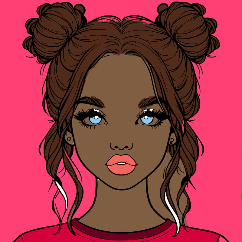 realistic girl with two buns in hair and lips