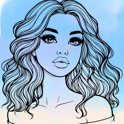 realistic girl with wavy hair and lips
