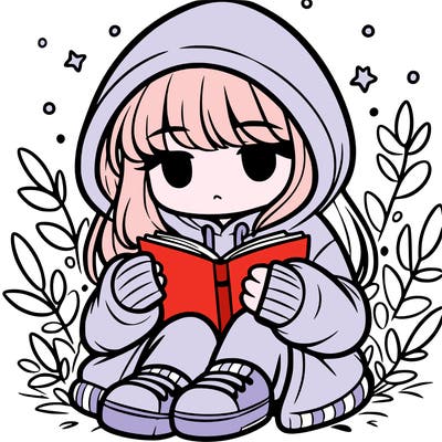 girl in oversized hoodie reading a book
