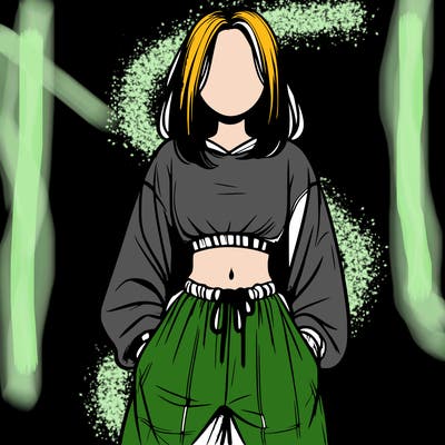 realistic girl faceless with baggy pants and a crop top