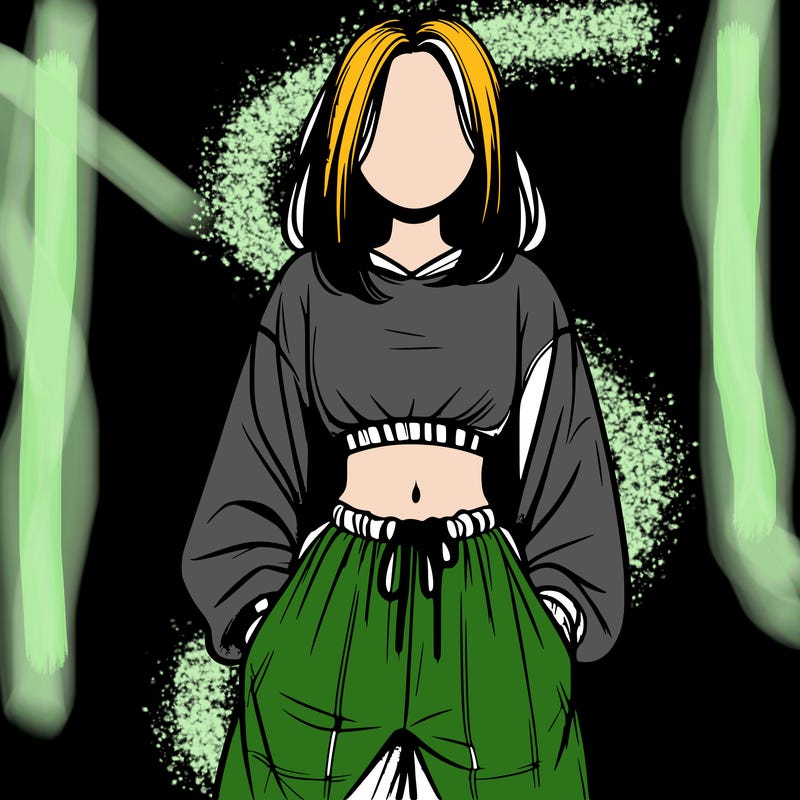 realistic girl faceless with baggy pants and a crop top