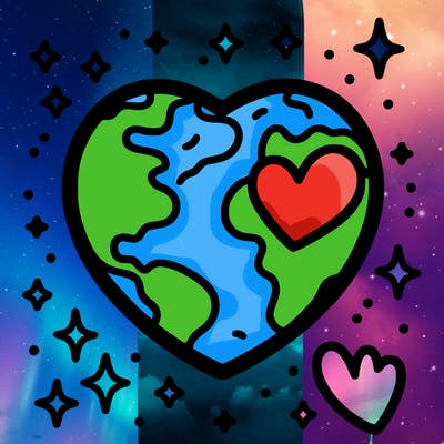 earth with a heart around it