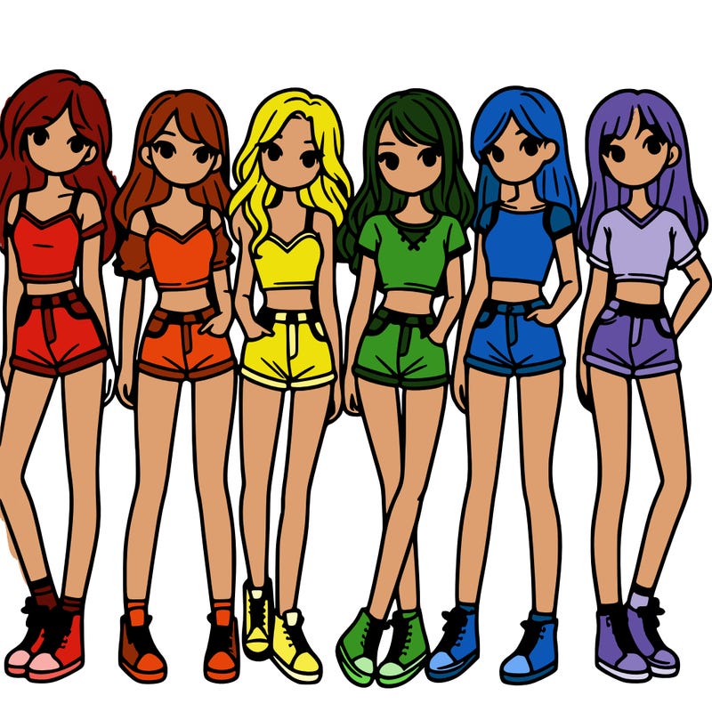 a group of girls wearing crop tops and shorts