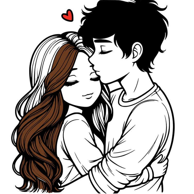 a realistic couple boy and girl hugging and kissing