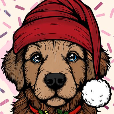 realistic dog with a christmas hat