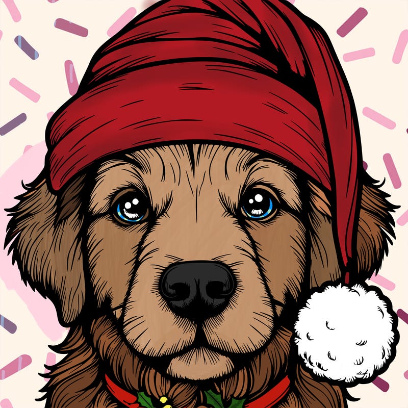 realistic dog with a christmas hat