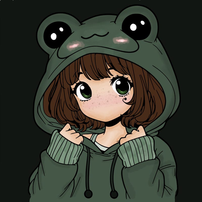 a cute teenage girl wearing a frog hoodie