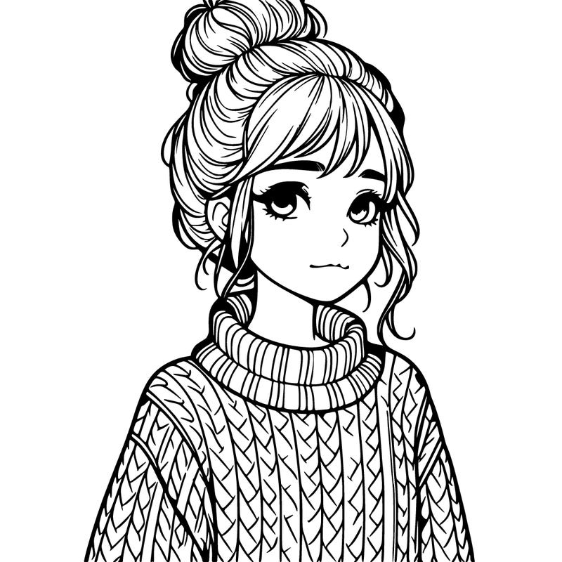 realistic girl with sweater and a bun