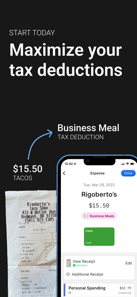 Numérisation d'un reçu de restaurant pour suivre la déduction fiscale d'un repas d'affaires dans l'application Easy Expense