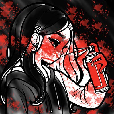 a realistic girl spray painting