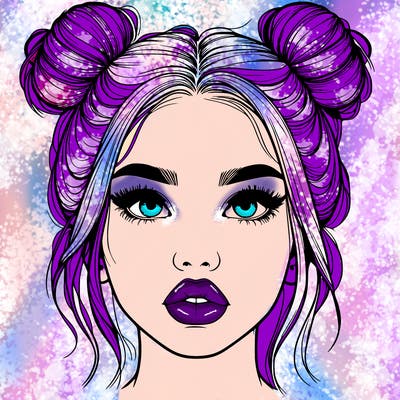 realistic girl with two buns on her hair and lips