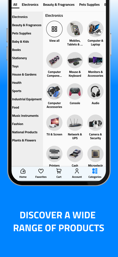 ICN: Shop Your Way - Interfaccia dell'app ICN che mostra la categoria elettronica e varie sottocategorie.