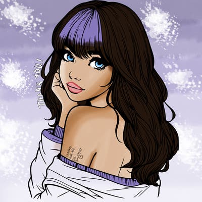 realistic girl with bangs looking over her shoulder