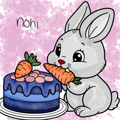 rabbit eating a carrot cake