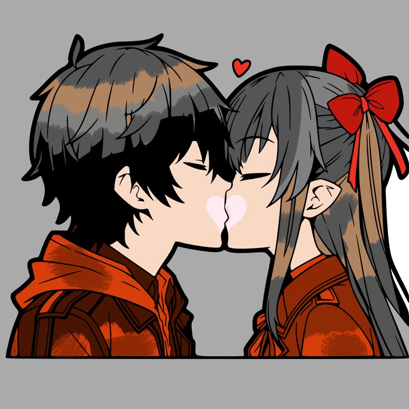 anime girl and boy kissing