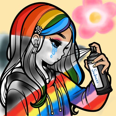 a realistic girl spray painting