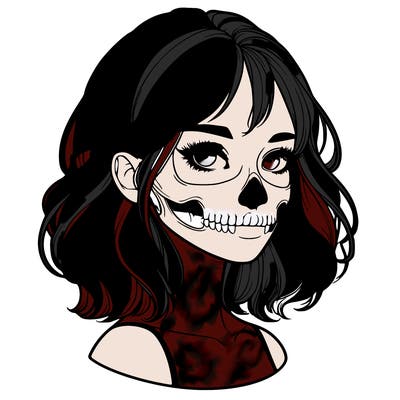 realistic girl with skull
