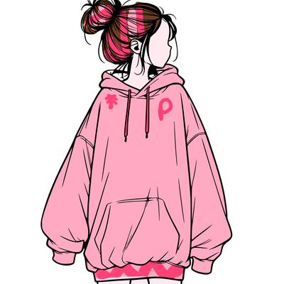realistic girl with a oversized sweatshirt on and a bun