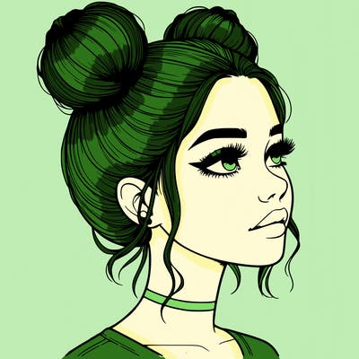 realistic girl with buns on the top of her head
