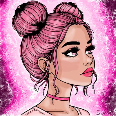 realistic girl with buns on the top of her head