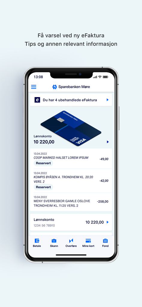 Sparebanken Møre Mobilbank - Sparebanken More mobile banking app dashboard showing account balance card visualization and transaction history