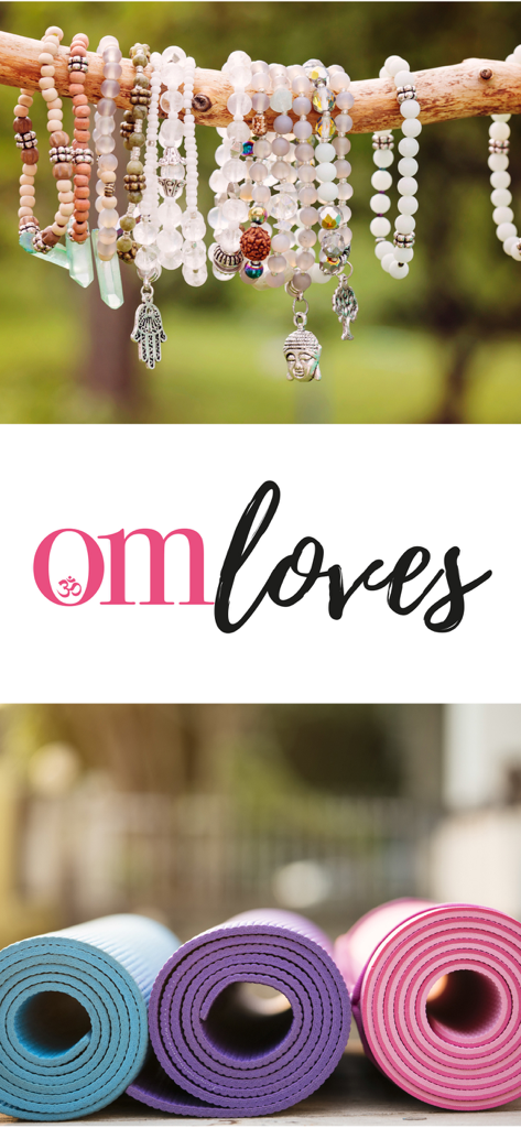 OM Yoga Magazine - Yoga lifestyle collage with bead bracelets and rolled yoga mats