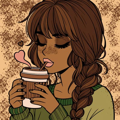 realistic girl drinking coffee