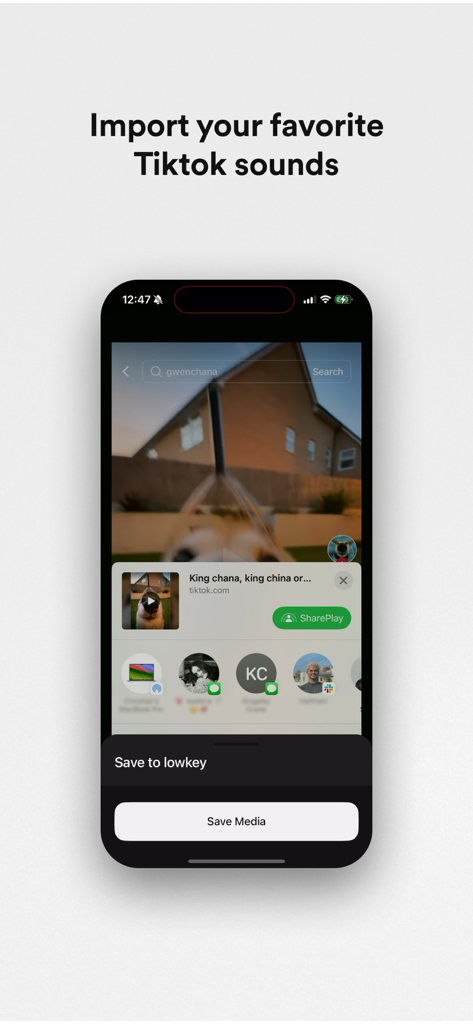 Lowkey Mashups - A smartphone screen showing the process of importing TikTok sounds into the Lowkey Mashups app