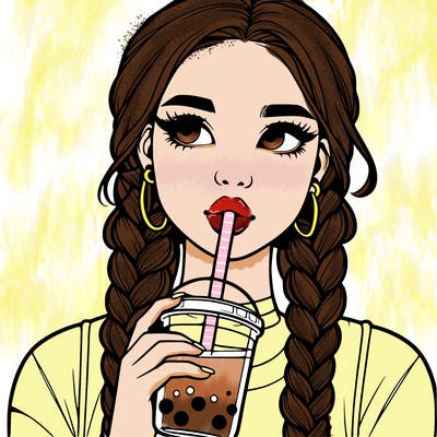 realistic girl with braided hair drinking boba