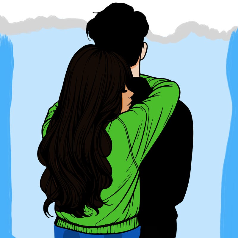realistic girl hugging boyfriend from back