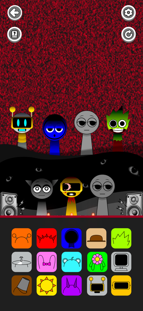 Horror Music Box - Horror Music Box gameplay interface featuring creepy characters and a grid of sound selection icons